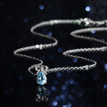 Sterling Silver Natural Blue Topaz Moissanite 1ct Bow Drop Pendant Necklace-0-1
