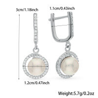 wholesale S925 Sterling Silver Micro-Inlaid Zircon and Pearl Shell Bead Circular Hoop Ear Clasp, Minimalist and Luxurious Elegant Earrings-White 925 silver