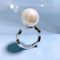wholesale S925 Silver European and American Minimalist Geometric Open Ring with 14mm Shell Pearl, Aloof Style Band-0-2