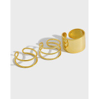 wholesale 18K gold-plated S925 sterling silver geometric wide open ring for women in 925-927 European and American light luxury style-JA265 double-layer 18K gold color Adjustable opening