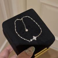 wholesale S925 Sterling Silver Double-sided Four-point Star Diamond-embedded Bracelet, Sweet Niche Luxury Starry Advanced Sense Versatile Fashion Bracelet-Platinum 925 silver