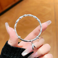 wholesale 999 Sterling Silver Bracelet for Big Kids, Girl Student's Birthday Gift with Design Sense-Butterfly bamboo 999 silver bracelet for older children (approximately 12g)