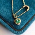 wholesale S925 Sterling Silver Small Minimalist Luxury Design Emerald Heart Brooch Fashion Elegant Collarbone Necklace-0-0