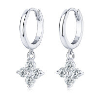S925 Silver D Color Moissanite Four-Leaf Clover Stud Earrings-【Four-Leaf Clover Earrings】White Gold  925 Silver