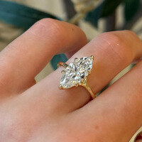 wholesale Metal: 925 Sterling Silver Gold Plated ZHUOZHFAN Jewelry New 7*14 Marquise Diamond Ring,Ins Style Wedding Ring Band for Women-R1266 Silver Marquise Ring  Size 9