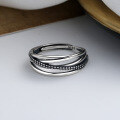 wholesale S925 Sterling Silver Retro Multi-Layer Wide Geometric Ring Hip-Hop Punk Women's Index Finger Ring-0-1