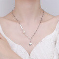 wholesale S925 Sterling Silver Korean Style Ins Mixed Pearl Heart Padlock "Imissyou" Necklace for Women-0-2