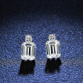 S925 Silver Four-Prong Earrings with Emerald-Cut Moissanite-0-1