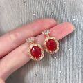 wholesale S925 Sterling Silver French Retro Red Agate Stud Earrings for Women, Light Luxury Elegant Personality Minimalist Style Earrings-0-0