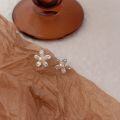 wholesale S925 Sterling Silver Small Flower Swarovski Pearl Ear Studs for Women, New Trendy and Unique High-End Elegant Ear Accessories-0-3