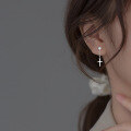wholesale S925 Sterling Silver Earrings for Women, Korean Style Fashion Ins Wind, Inlaid with Diamonds Short Cross Pendant Ear Accessories M01555-0-1