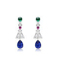 wholesale 925 Silver Gold-Plated Earrings with High-Carbon Diamond Royal Blue Teardrop Art Deco Geometric Exquisite Jewelry for Women-0-5