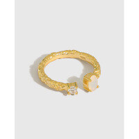 wholesale S925 Sterling Silver 409 Korean Version Ins Niche Minimalist Light Luxury Texture Opal Ring for Women, Versatile Band-18K Gold [No. 13/Adjustable] Opening adjustable