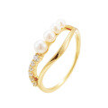 wholesale S925 plated with 14K gold, Japanese ETE-style natural freshwater pearl double-layer ring, simple and romantic elegant hand accessory-0-0