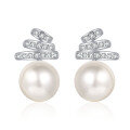 wholesale 925 Sterling Silver New Style Natural Freshwater Pearl Earrings with Micro-Paved Moissanite, Fashionable and Elegant Women's Earrings for Wholesale-0-4