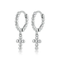 wholesale S925 Sterling Silver Geometric Ballpoint Cross Ear Hoop Ear Clasp Individual Trend Niche Design Sense INS Style Earrings-Silver 925 silver