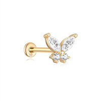 wholesale 14K Gold Flat Back Helix Ear Stud with Diamond Moon Flower-#4