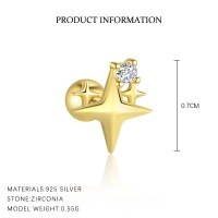 wholesale S925 Sterling Silver Opal Starry Twinkle Micro-inlaid Earrings, French Style Luxury Women's Ear Studs-E4828-Gold/Pair 925 Silver
