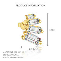 wholesale S925 Sterling Silver Geometric Square Minimalist Earrings For Women With Sparkling Zircon-E5028-Gold/Single 925 Silver