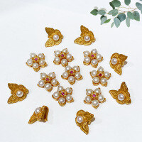 wholesale S925 gold-plated silver metal freshwater pearl small flower butterfly clasp connector link charm for bracelet necklace-Butterfly button