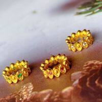 wholesale Sterling Silver Gold-Plated Ingot Running Bead Spacer DIY Bracelet Necklace Accessories Jump Ring Pure Silver Handmade Ornaments Large Hole-One Green Treasure Running Ring