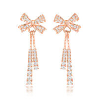 wholesale S925 Sterling Silver Zirconia Tassel Bow Ear Studs, Niche, Unique, Fashionable Earrings for Women, Versatile Wholesale-Platinum 925 silver