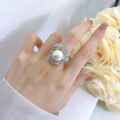 wholesale S925 Silver New Pearl Ring 14mm Shell Pearl Ring for Women, Elegant and Goddess-like Style-0-3