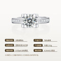 Gold-Plated 925 Silver Moissanite Ring, Four-Prong Bullhead Geometric Halo Setting-0-4