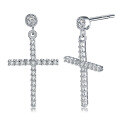 wholesale 925 Sterling Silver Cross Stud Earrings with Full Zirconia Inlay, Hip-Hop Style, Factory Direct-0-0
