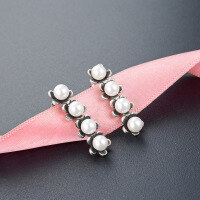 wholesale S925 Sterling Silver Korean Style Creative Vintage Antique Pearl Earrings for Women, Beaded Floral Ear Studs Wholesale-003510-Thai Silver S925 Silver