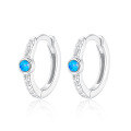 wholesale 925 Sterling Silver Earrings with Green Enamel and Opal, Vintage Luxury High-End Elegant Hoop Earrings-0-6