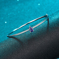 S925 Silver 1-Carat Pear Moissanite Bracelet, Minimalist and Luxurious.-Imperial Purple Moissanite Bracelet  Size M 54*46 (15.7cm)