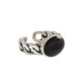 wholesale S925 Sterling Silver Japanese and Korean Drip Glaze Silver Index Ring Retro Personality Black Drip Glue Chain Adjustable Ring for Women-0-4