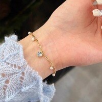 wholesale S925 Sterling Silver Red Elk All-Over Ins Style Heart Aquamarine Pearl Bracelet Exquisite Sweet Temperament Daily Wear-BS0067-Gold 925 Silver