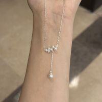 wholesale S925 Sterling Silver Wheat Ear Pearl Zirconia Tassel Necklace, Exquisite Niche Collarbone Chain, Versatile Sweet and Gentle Women's-Silver 925 silver