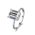 S925 Silver 4ct Emerald-Cut Moissanite Ring Women's Luxury Prong-Set-0-0