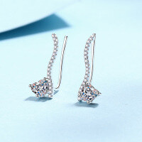 wholesale S925 Sterling Silver Moissanite Women's Earrings Line Heart Earrings, Stylish and Sophisticated with a Cool Elegance-Heart-shaped 5mm zircon &gt; 925 silver