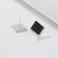 wholesale S925 Sterling Silver Geometric Diamond Black Earrings with Rhinestones, Minimalist Luxury Ins Style-0-1