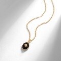 wholesale S925 sterling silver gold-plated autumn new retro light luxury oval black agate pendant court-style floral necklace custom-0-1