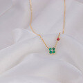 wholesale 10K Gold Japanese Style Natural Emerald Moissanite Flower Necklace Ruby Fresh Collarbone Chain-0-2