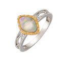 wholesale S925 Silver Plated 14K Gold French Vintage Style Shell + White Crystal Ring for Summer-0-0