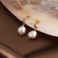 wholesale 14K Gold 925 Sterling Silver Earrings January New Natural Baroque Pearl Korean Fashion Minimalist Earrings-0-3