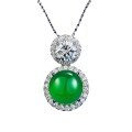 wholesale S925 silver jewelry new style inlaid with emerald-green imperial green round cabochon pendant green chalcedony necklace-0-4