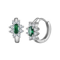 wholesale S925 Sterling Silver Korean-style Versatile Commuter Small Green Zircon Minimalist Advanced Tiny Hoop Earrings-White gold, 2.65g 925 silver