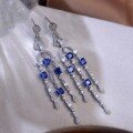 wholesale [] 925 Silver Gold-Plated Lab-Grown Sapphire Earrings for Women with Fringe, TikTok Live Hot Sale-0-3