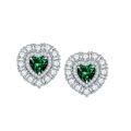 wholesale Metal, Autumn New Retro Synthetic Emerald Heart Earrings Heart-shaped Surround Set Zirconia Women's Earrings-0-0