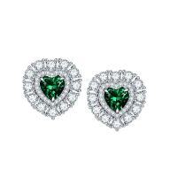 wholesale Metal, Autumn New Retro Synthetic Emerald Heart Earrings Heart-shaped Surround Set Zirconia Women's Earrings-6*6mm Emerald 925 Silver
