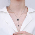 wholesale S925 Sterling Silver Korean Dongdaemun Minimalist Resin Black Round Pendant Tassel Choker Necklace-0-2