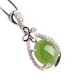 wholesale 925 Sterling Silver Inlaid Hetian Jade Necklace with Certificate, Minimalist Hollow-out National Trend Ancient Style Green Jade Pendant, Gift for Mom-0-2