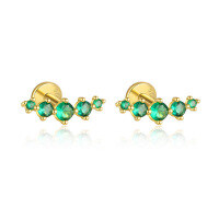 wholesale S925 Sterling Silver Wholesale Women's Earrings With Green Zircon, Irregular Design For Luxurious Style-E4772-Gold/Pair 925 Silver